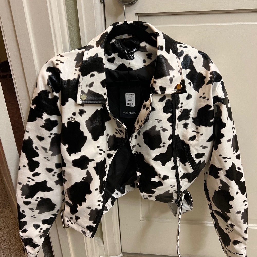 XS Cow Print Moto Jacket